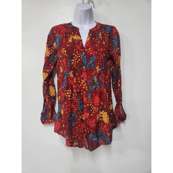 Anthropologie Maeve Printed Pintucked Blouse Size XS. B-8 - Picture 5 of 7